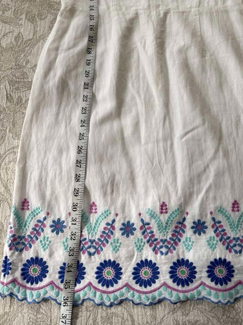 Talbots White Linen Embroidered Scalloped Hem Lined Tank Dress size 4P - Picture 9 of 10